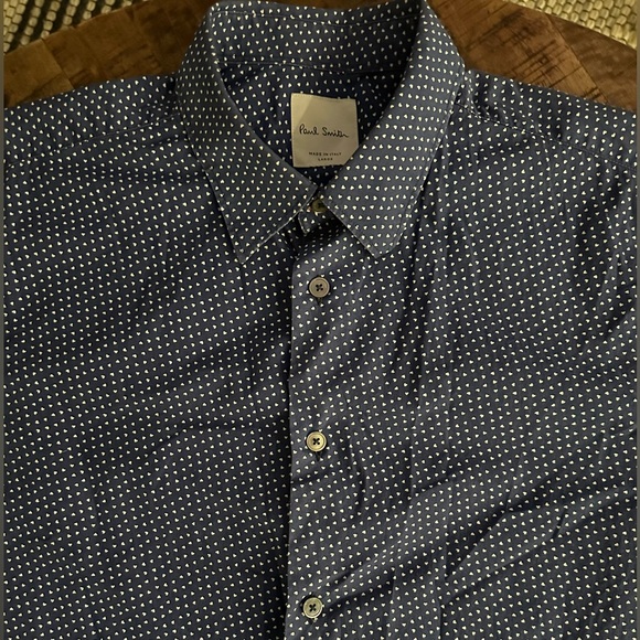 Paul Smith Navy Blue with White Hearts button down shirt size L - Picture 1 of 4